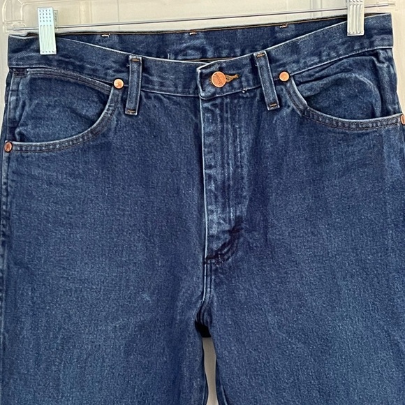 WRANGLERS Denim Straight Leg Blue Jeans Men's SIZE 33x32 Rugged Cowboy Outdoor - Picture 2 of 11
